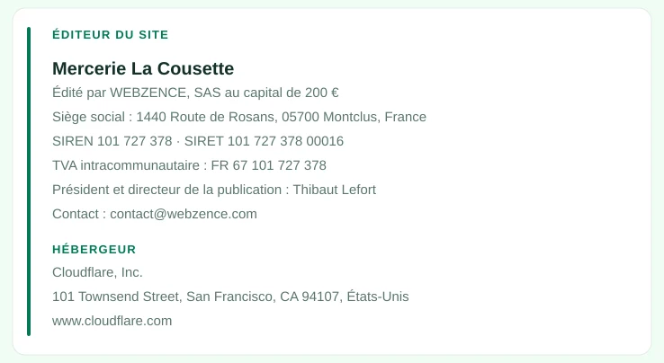 Coordonnées légales de l&rsquo;éditeur et de l&rsquo;hébergeur du site